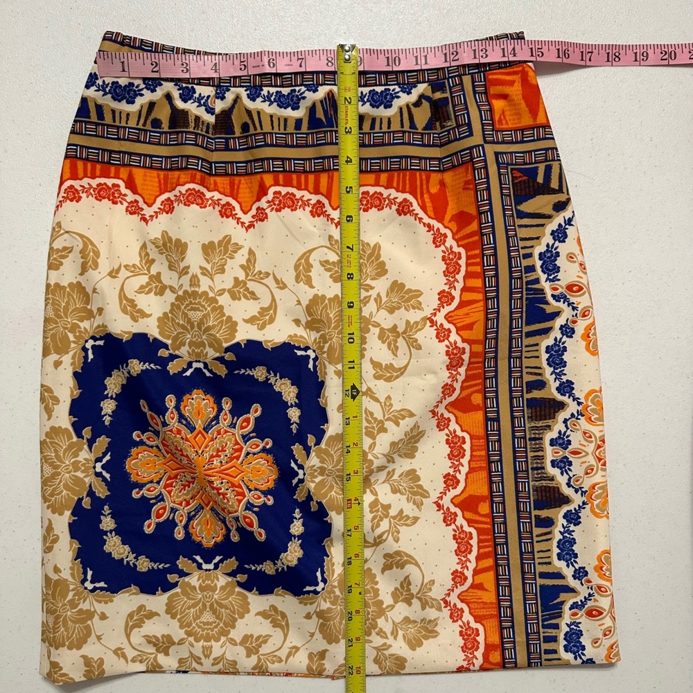 Antonio Melani Baroque Medallion Scarf Print Pencil Skirt Orange Blue Ornate S - Picture 5 of 6